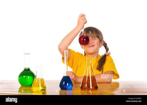 School Girl Doing Chemistry Science Experiment Stock Photo Alamy