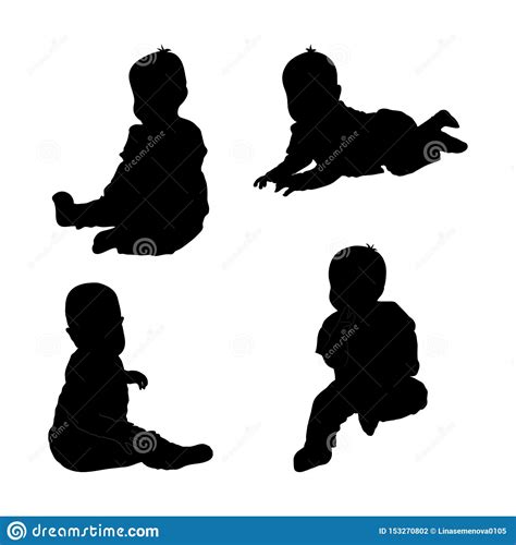 Set Of Black Silhouette Of Child Baby Boy Stock Vector Illustration