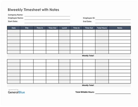 Biweekly Timesheet Template Excel