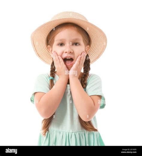 Portrait Of Surprised Little Girl On White Background Stock Photo Alamy