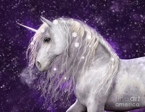 Snow Unicorn With Purple Background Digital Art By Elle Arden Walby