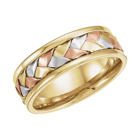 Diamond2deal 14k Tri Color Gold 775mm Comfort Fit Woven Wedding Band
