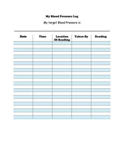Free Printable Blood Pressure Log Sheet Aygase