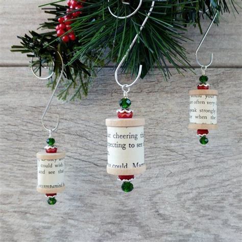Book Thread Spool Beaded Christmas Tree Ornaments Set Of 3 Etsy