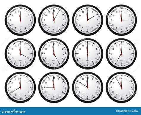 Set Of Clocks Showing The Time Difference In Different Time Zones