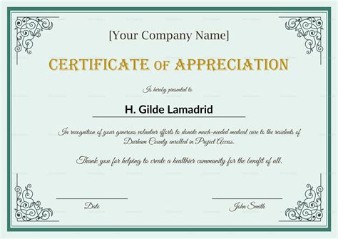 Company Employee Appreciation Certificate Design Template In Psd Word