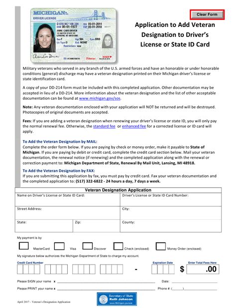 Michigan Application To Add Veteran Designation To Drivers License Or
