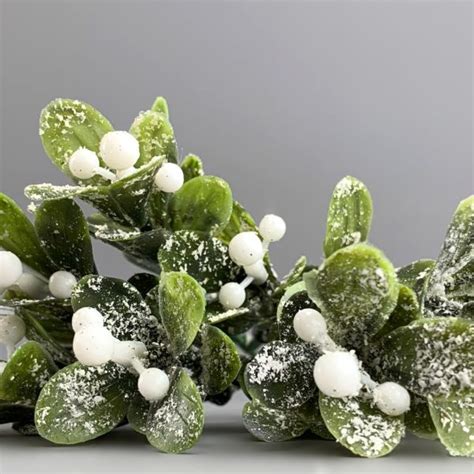 Mistletoe Frosted Sprig 27 Cm Artificial Leaves And Berries