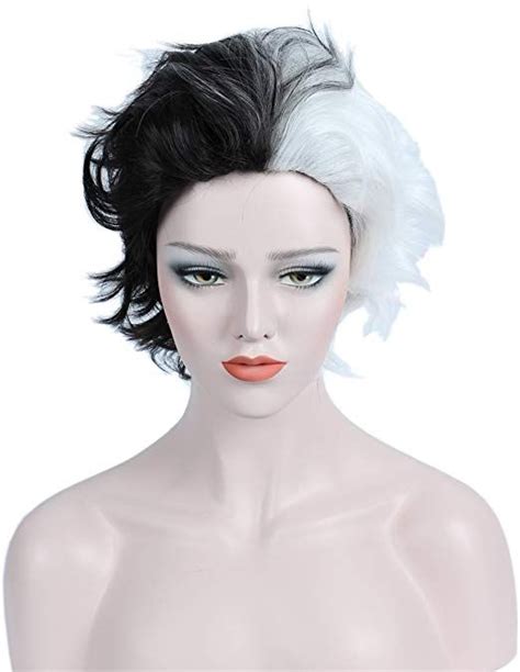 Linfairy Half White And Half Black Two Tone Wig Halloween Costume