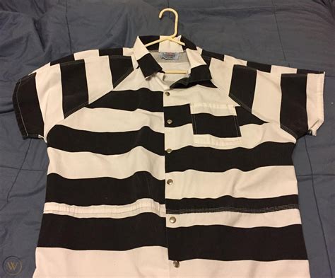 Black And White Striped Prison Inmate Jumpsuit Uniform W Handcuffs Bob