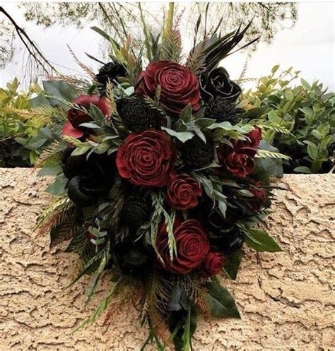 The Ava Gothic Wedding Wood Flower Bouquet In Dark Red And Etsy