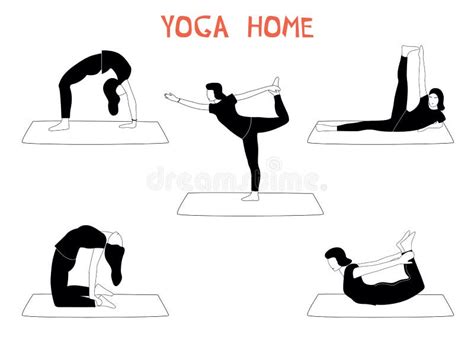 Vector Set With Woman Doing Yoga At Home Illustration With Different Yoga Pose Stock Vector