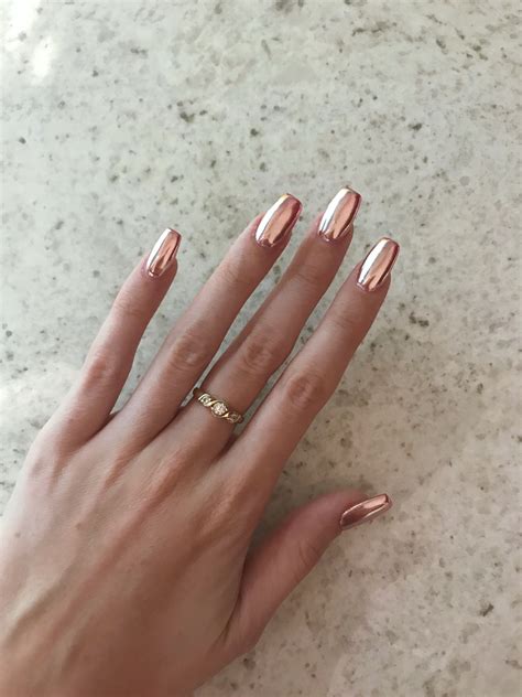 Rose Gold Chrome Gelish Polygel Nails By Blyssbeauty Achieved By