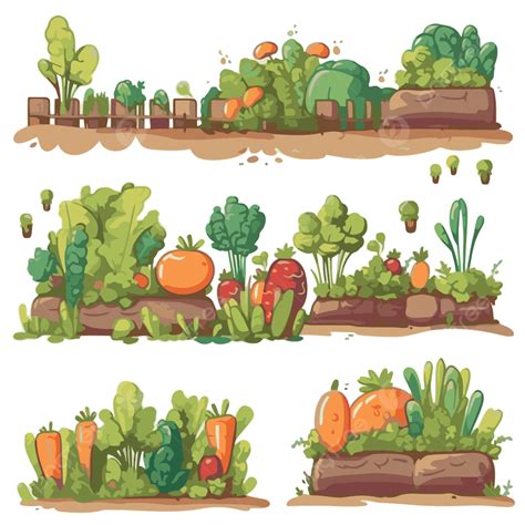 Veggie Garden Clipart Set Of Cartoon Vegetables Garden With Rocks