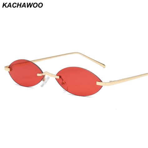 Buy Kachawoo Small Oval Sunglasses Women Men Rimless Metal Red Gold Retro Sun