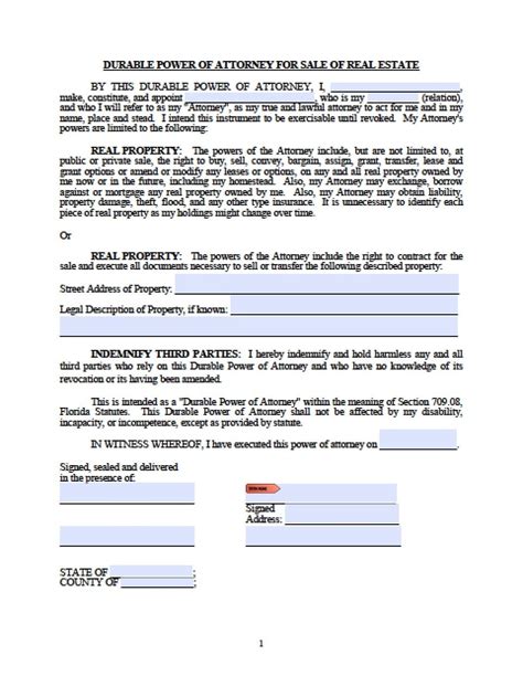 Florida Power Of Attorney Form Free Printable
