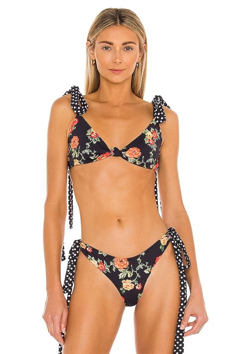 Caroline Constas Clem Bikini Top In Black Multi Floral Polka Dot Revolve