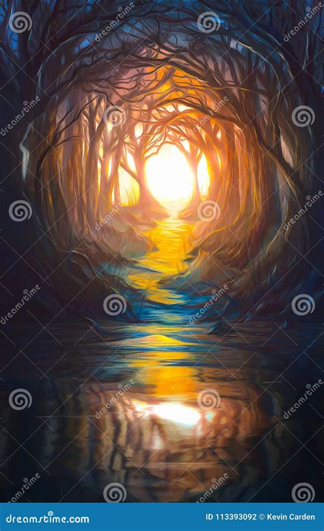 Beautiful Forest With Reflection Stock Illustration Illustration Of