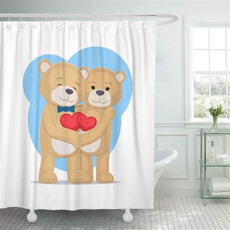 Cynlon Red Bears Lovers Hold Hearts In Hands Male Bathroom Decor Bath