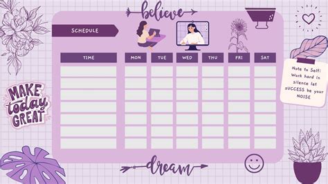A Purple Planner With Flowers And Plants On It