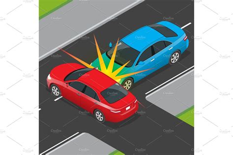 Isometric Traffic Accident Involving Two Vehicles On The Road Car