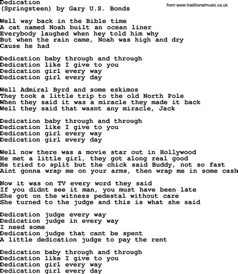Bruce Springsteen Song Dedication Lyrics