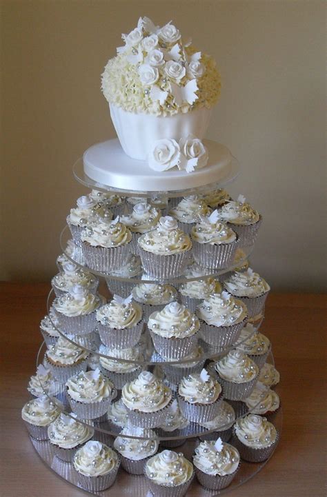 White And Silver Wedding Cupcake Tower Sugarruffles