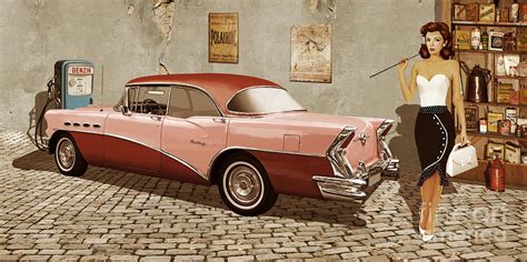 Pin Up Girl With Vintage Car Digital Art By Monika Juengling