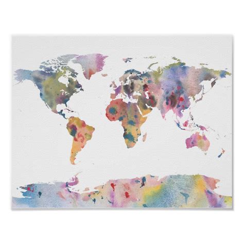 Watercolour World Map Abstract Art Poster Zazzle