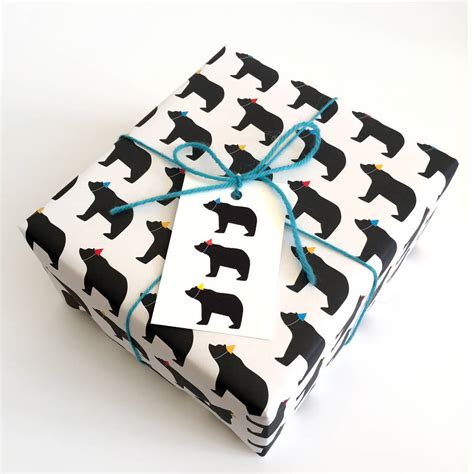 Bear In Party Hats Wrapping Paper By Heather Alstead Design