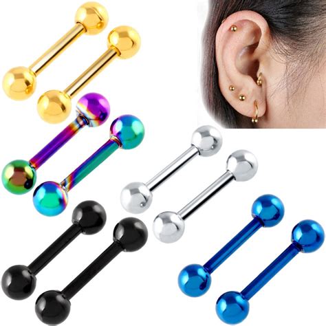Pcs Lot Titanium Polished Ear Studs Earrings Women Men Screw Fit Ball Barbell Piercing Tragus