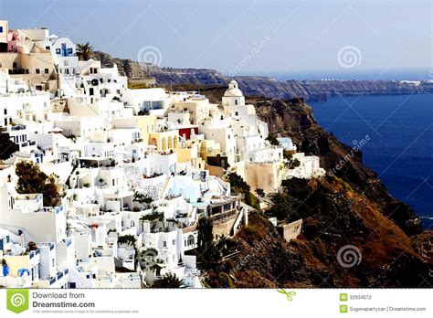 Landscape Blue And White Buildings Of Santorini Stock
