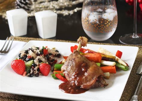 Duck Confit On Roasted Vegetables With Strawberry Balsamic Canards Du