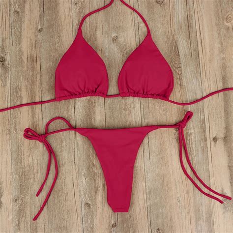 2pcs Sexy Women Summer Swimwear Bikini Set Bra Tie Side G String Thong