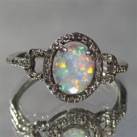 Vintage Sterling Silver Australian Opal Gemstone Ring Sz 825 Etsy