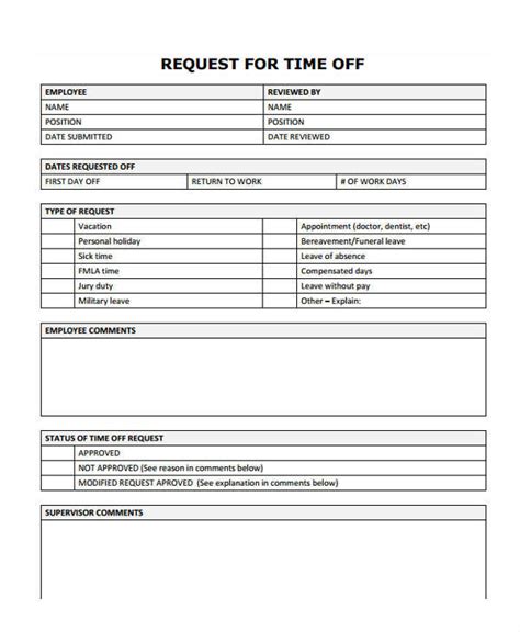 Free 25 Time Off Request Forms In Pdf Ms Word