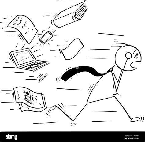 Cartoon Stick Man Concept Drawing Illustration Of Overworked Tired