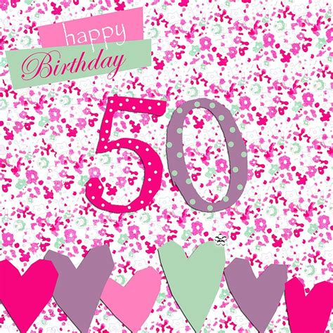 All these 50th birthday cards a free for personal use. Floral Pink 50th Birthday Card With Crystal Gem By Sabah ...
