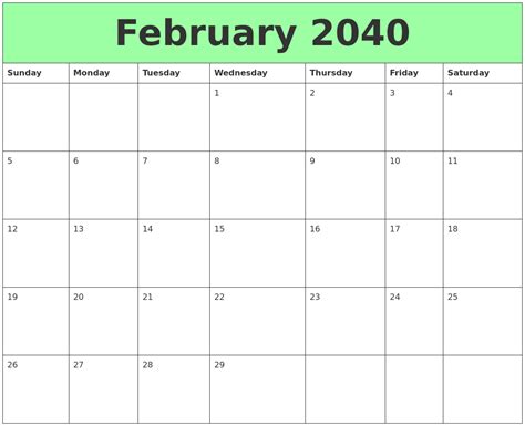 February 2040 Printable Calendars