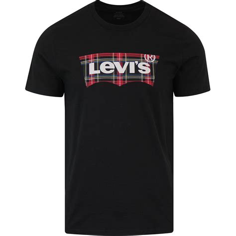 Levis Mens Retro Housemark Tartan Batwing T Shirt In Black