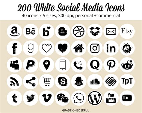 White Social Media Icons Social Media Buttons Website Graphics Icons