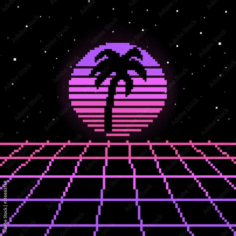 Vector Pixel Art Of 80s Retro Sci Fi Background Pixel Art Background