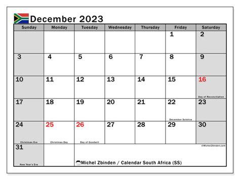 December 2023 Calendar South Africa Get Calender 2023 Update