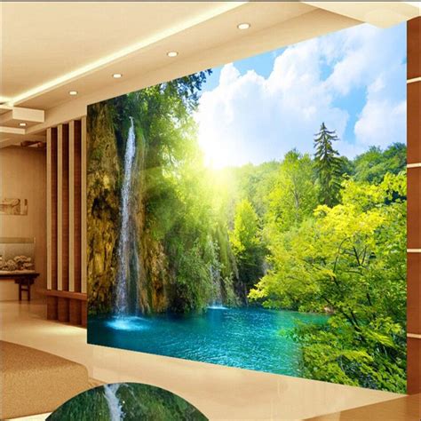 Beibehang Custom Photo Wallpaper Waterfall Scenic Lake Resort In The