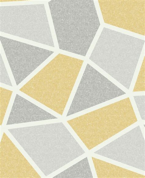 Crown Luxury Textured Vinyl Geometric Wallpaper Yellow Grey Living Room