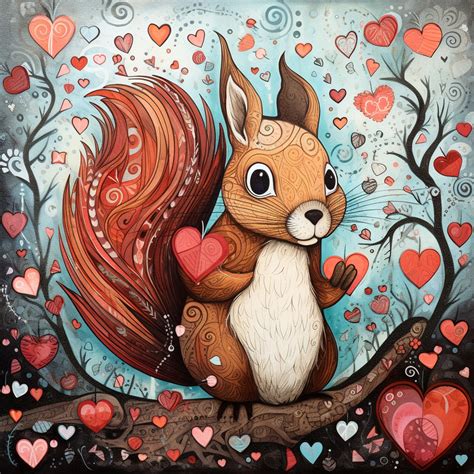 Valentine Heart Squirrel Art Print Free Stock Photo - Public Domain
