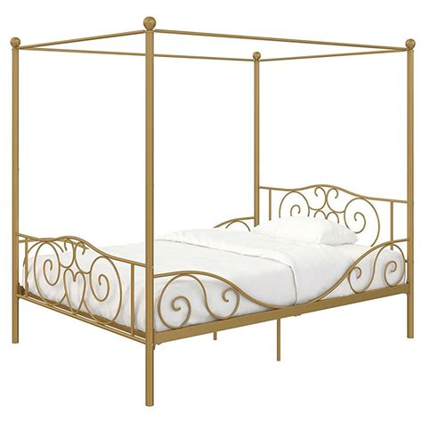 This full size metal canopy bed frame. Full size Heavy Duty Metal Canopy Bed Frame in Gold Finish ...