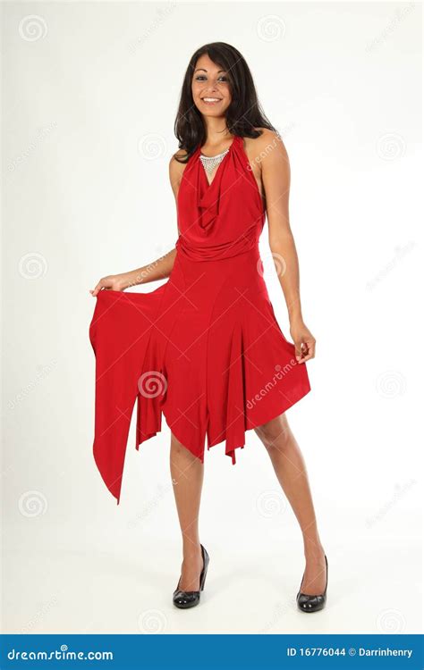 Full Body Shot Beautiful Young Woman In Red Dress Stock Photo Image