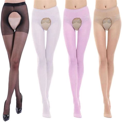 Pair Sexy Women Spandex Autumn Winter Tights Open Crotch Crotchless