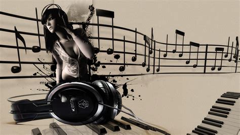 Music Girl Headphones Musical Notes Wallpapers Hd